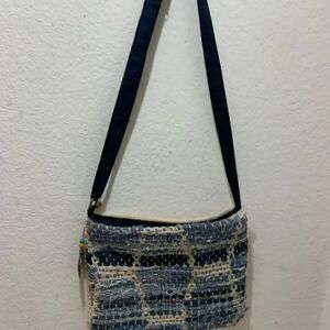 Catori "Boho" 100% Cotton Blue Denim/Beige Woven Rag Rug Crossbody/Shoulder Bag